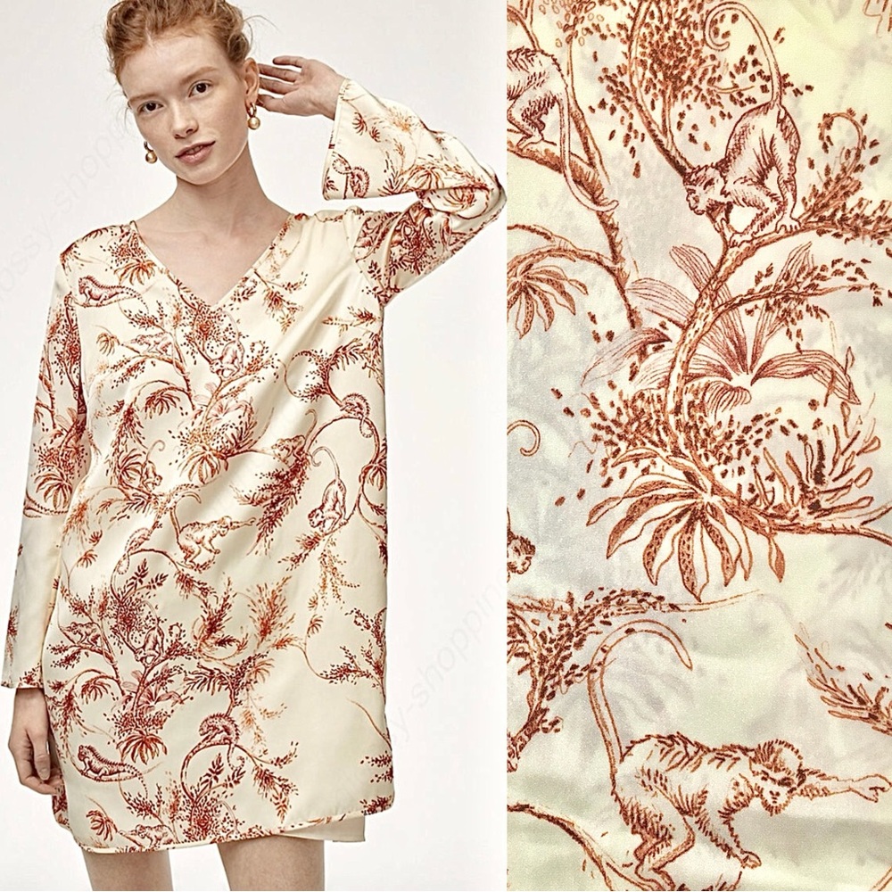 Aritzia Little Moon Dress Shift Monkey Print Brassia Mini Tunic White Red S